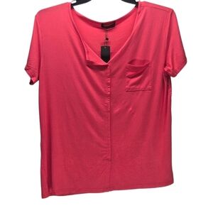 NWT DOUBLJU Women's XL Coral Pink V-Neck Top Short Sleeve T-shirt Scoop Neck